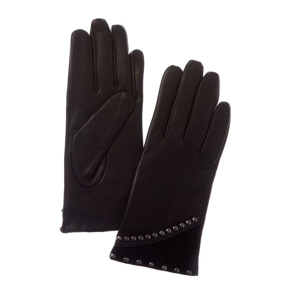 Sofiacashmere Classic Cashmere-Lined Nappa Leather Gloves, Black